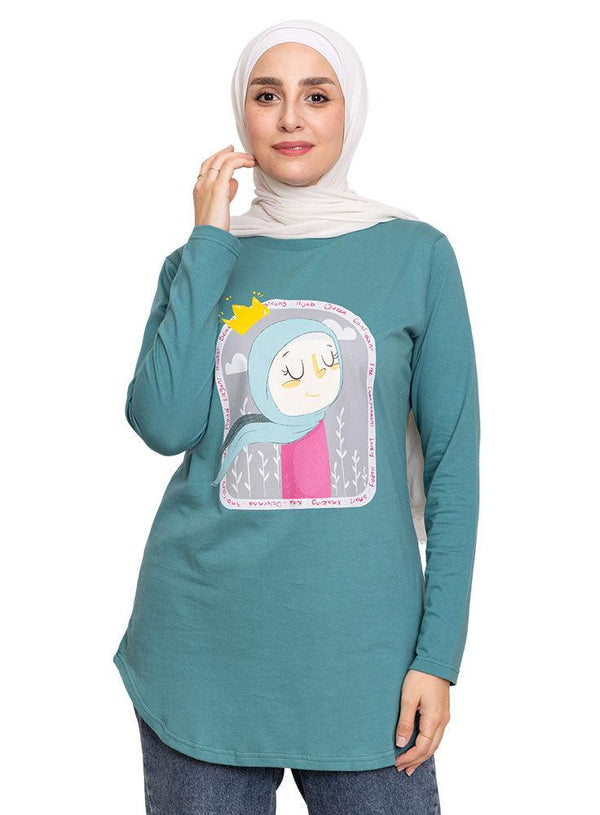 Green Olive Printed Long - Sleeve Design 56 - Khotwh